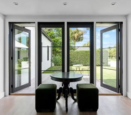 الباب المتحرك الزجاجي المعزل الحراري الأسود المخصص مع سبيكة الألومنيوم